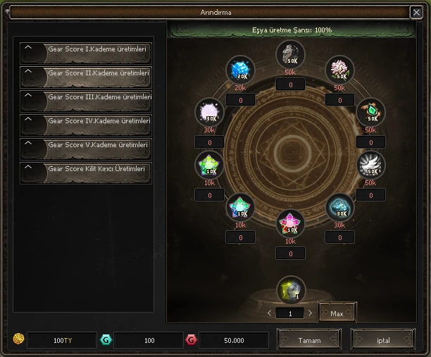 Gear Score arındırma penceresi